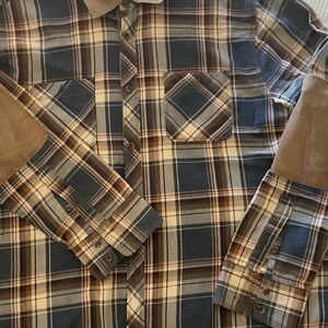 Men's Casual Plaid Shirt - Navy and Tan